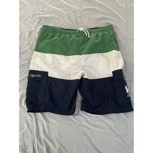 Men US Polo Assn Cargo Line Elastic Embroidered Swim Trunks XXL Green Blue White
